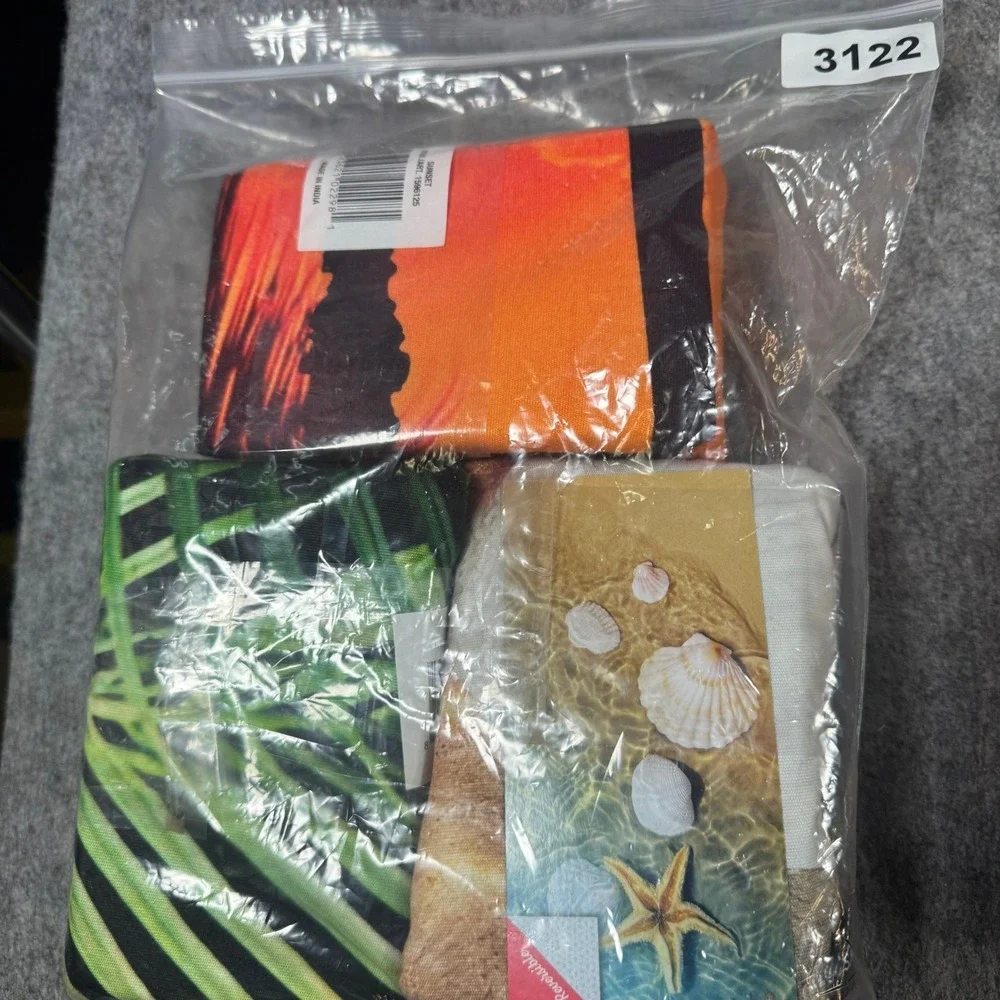 Lot of 3 Whitley Willows Microfiber Beach Towels Sunset Shells Tropical 35x70